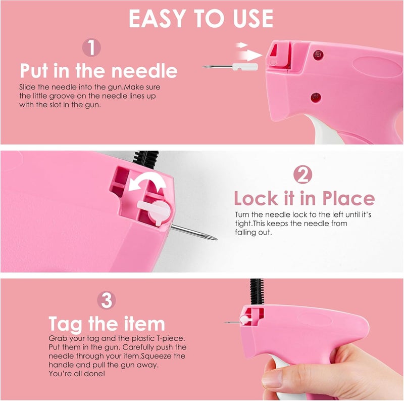 Scopck Stitch Gun for Clothes - Handheld Stitch Gun Quick Clothing Fixer - Tagging Gun - Includes 6 Needle, 1000 Black Fasteners & 1000 White Fasteners (Pink/Orange) - Image 4